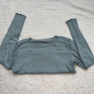 American Eagle Teal Ribbed Long Sleeve Crop Top